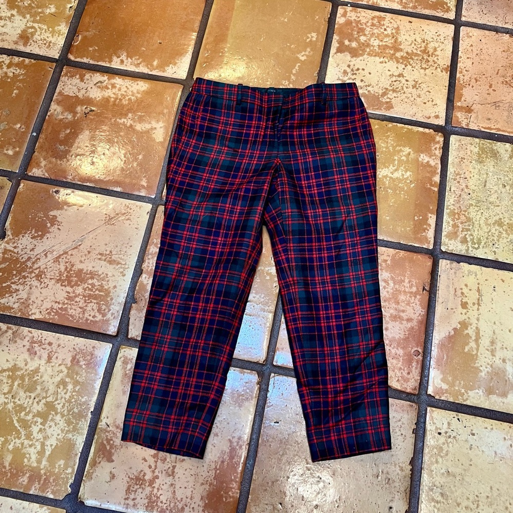 J. Crew Red and Navy Plaid Capris